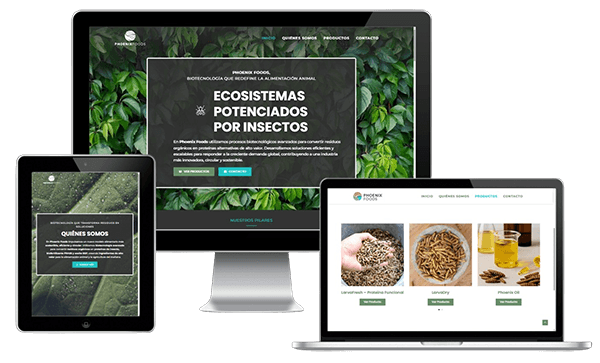 Web de Phoenix Foods en ordenador, tableta y móvil